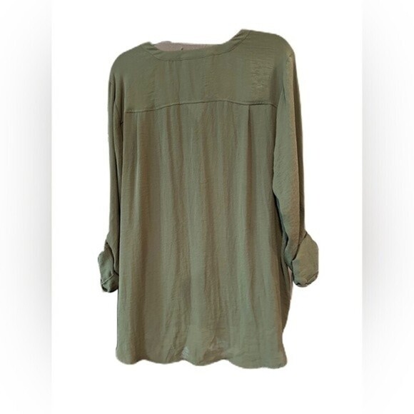 A.N.A  A‎ New Aproach Size XXL Olive Avocado Green Button Down Blouse - Picture 3 of 10